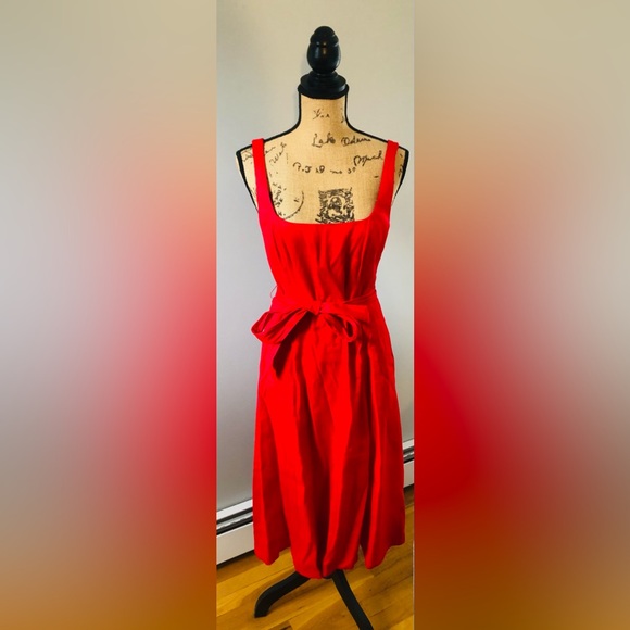 BANANA REPUBLIC RED MIDI DRESS WITH TIE BACK - Picture 4 of 10